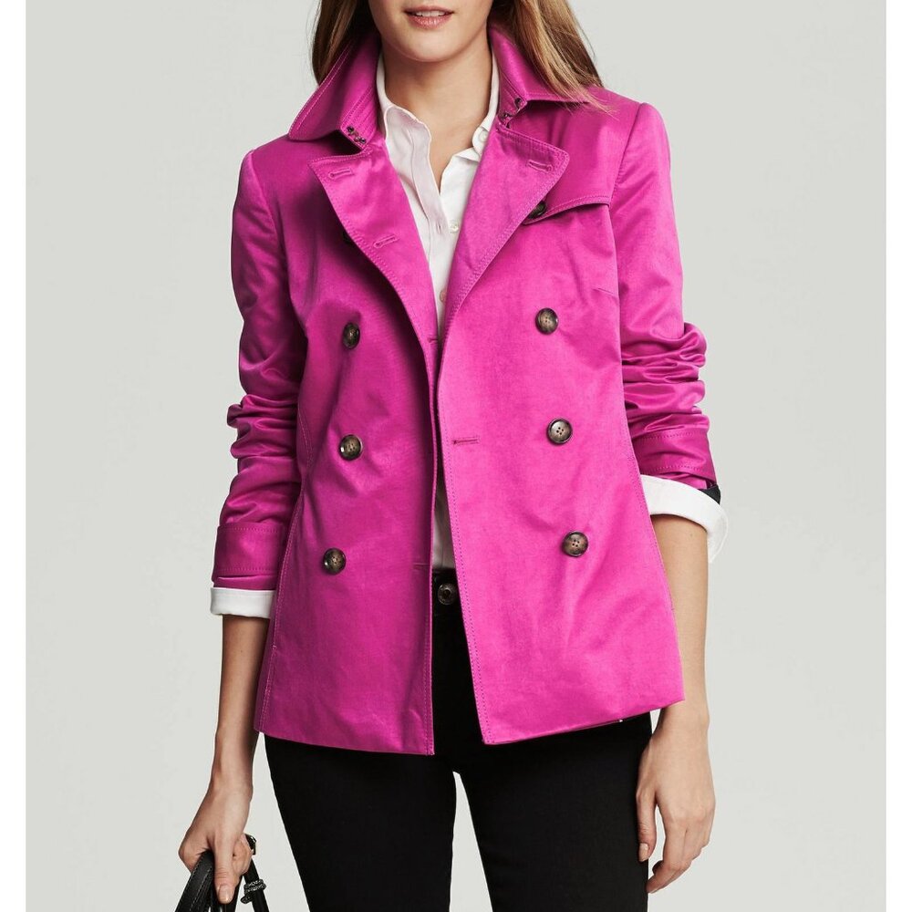 New Banana Republic Cotton Blend Short Trench Coat Fuchsia Pink Small $175
